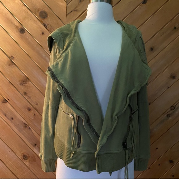 Free People Carmen Cotton Moto Jacket Hooded Green NWT Size Small - Picture 11 of 14